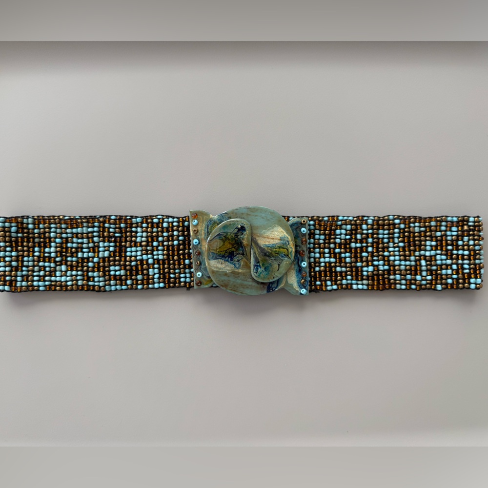 Beaded Stretchy Belt with Turquoise and Brown Accents